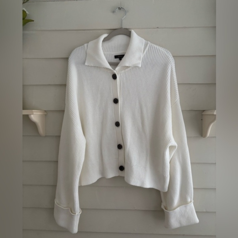 Quince Organic Cotton Fisherman Collared Button Cardigan Ivory Women’s Size XL